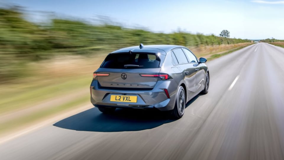 Rear angled view of Vauxhall Astra